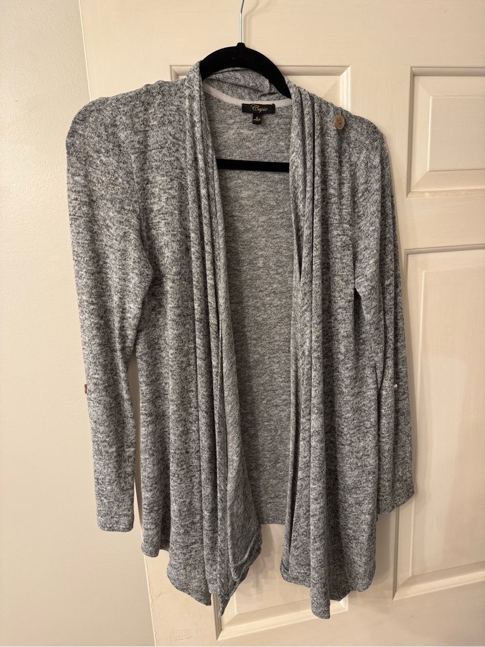 Cupio Light Gray Open-Front Draped Cardigan